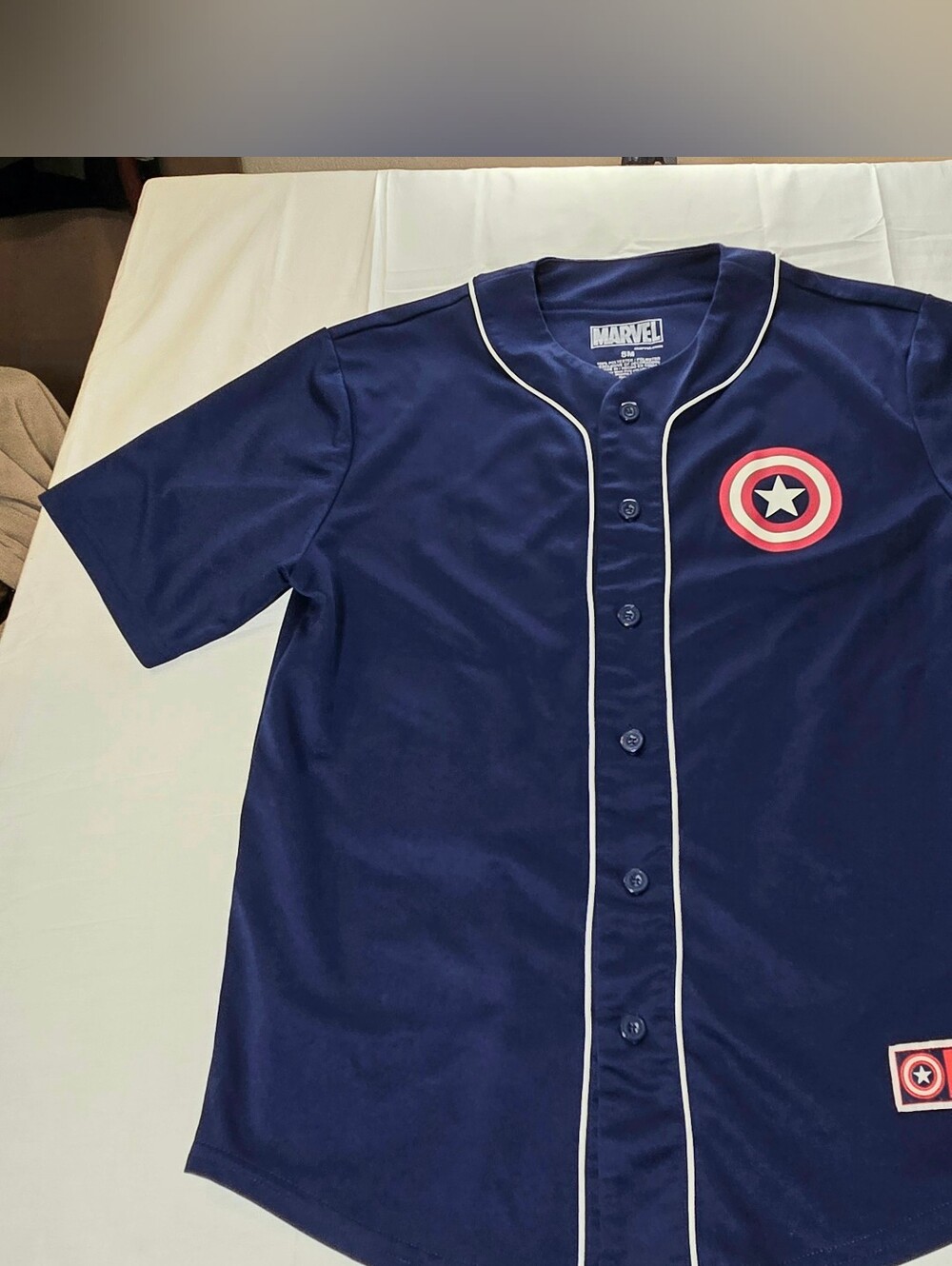 Marvel Captain America #41 Baseball Jersey Men's Small Navy Blue